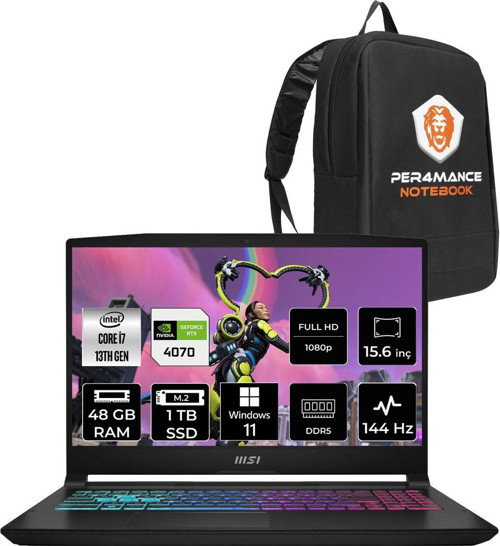 Katana 15 B13Vgk İ7 13620H 48Gb 1Tb Ssd Rtx4070/8Gb 105W 15.6" Fhd 144Hz W11H & Per4 Çanta
