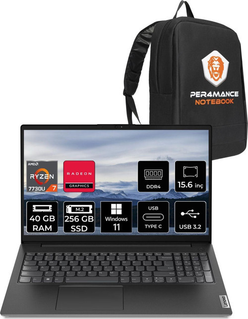 V15 G4 R7 7730U 40Gb 256Gb Ssd 15.6'' Fhd W11Home Dizüstü Bilgisayar & Per4 Çanta