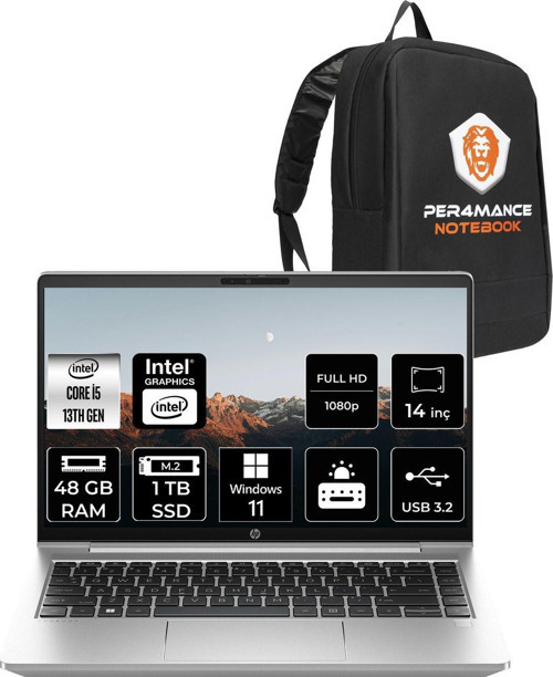 Probook 440 G10 Intel Core İ5 1335U 48Gb 1Tb Ssd 14" Fhd W11P & Per4 Çanta