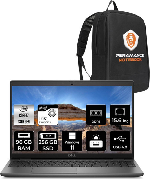Latitude 3550 İ7 1355U 96Gb 256Gb Ssd 15.6'' Fhd W11H Dizüstü Bilgisayar & Per4 Çanta