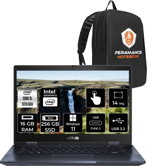 Expertbook B3 Flip İ5 1335U 16Gb Ram 256Gb Ssd 14" Fhd W11H Dokunmatik Bilgisayar & Per4 Çanta