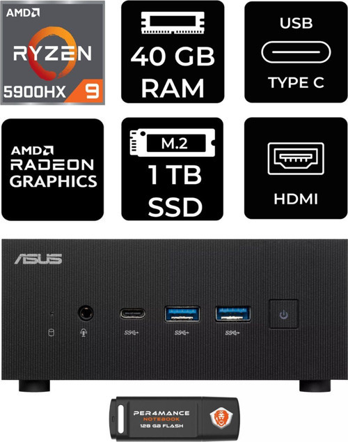 Expertcenter Pn52 R9-5900Hx 40Gb Ram 1Tb Ssd Fdos Mini Masaüstü Pc & Per4 Bellek