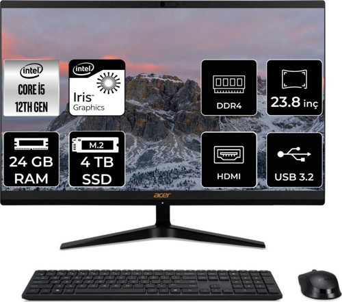 Acer Aspire C24-1700 İ5 1235U 24Gb Ram 4Tb Ssd 23.8" Fhd Fdos All In One Pc Dq.Bjwem.006