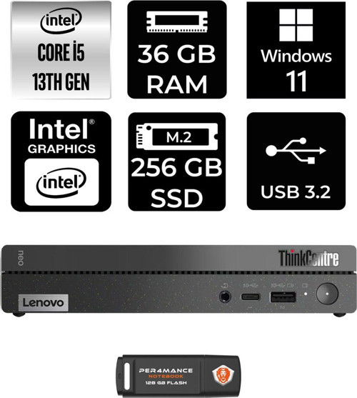 Thinkcentre 50Q Gen 4 İ5-13420H 36Gb Ram 256Gb Ssd W11Home 12Ln0048Tr Mini Pc & Per4 Bellek