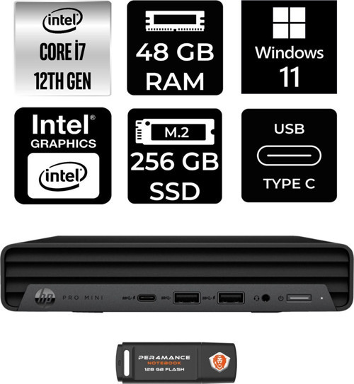 Pro Mini 400 G9 İ7-12700T 48Gb Ram 256Gb Ssd W11Pro 6D378Ea Mini Pc & Per4 Bellek