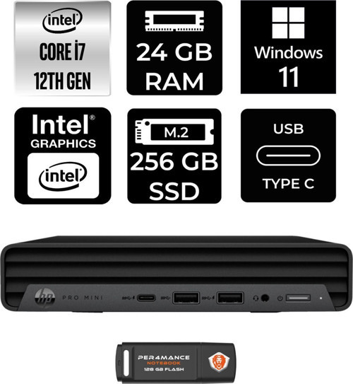Pro Mini 400 G9 İ7-12700T 24Gb Ram 256Gb Ssd W11Pro 6D378Ea Mini Pc & Per4 Bellek