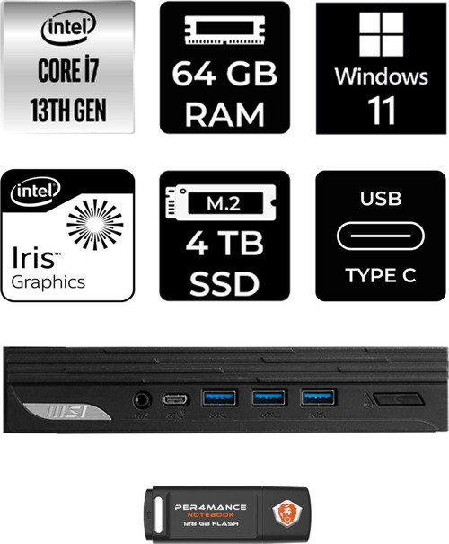 Pro Dp10 Intel Core İ7 1360P 64Gb 4Tb Ssd W11H Mini Pc & Per4 Usb Bellek 13M001Eup350