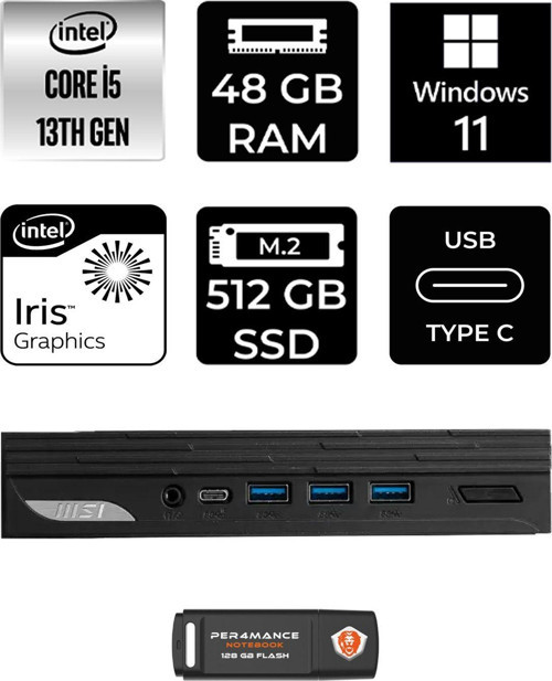 Pro Dp10 Intel Core İ5 1340P 48Gb 512Gb Ssd W11H Mini Pc & Per4 Usb Bellek 13M002Eup342