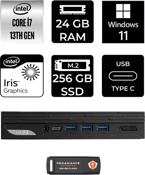 Pro Dp10 Intel Core İ7 1360P 24Gb 256Gb Ssd W11H Mini Pc & Per4 Usb Bellek 13M001Eup321