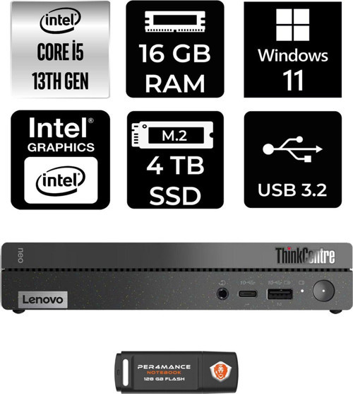 Thinkcentre 50Q Gen 4 İ5-13420H 16Gb Ram 4Tb Ssd W11Pro 12Ln0048Tr Mini Pc & Per4 Bellek