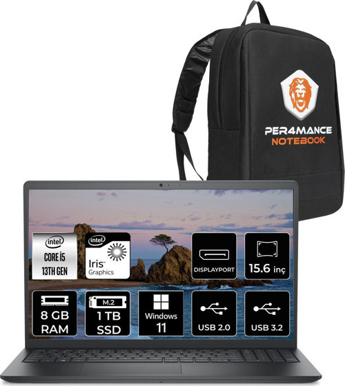 Vostro 3530 Intel Core İ5 1334U 8Gb 1Tb Ssd 15.6" Fhd W11P & Per4 Çanta