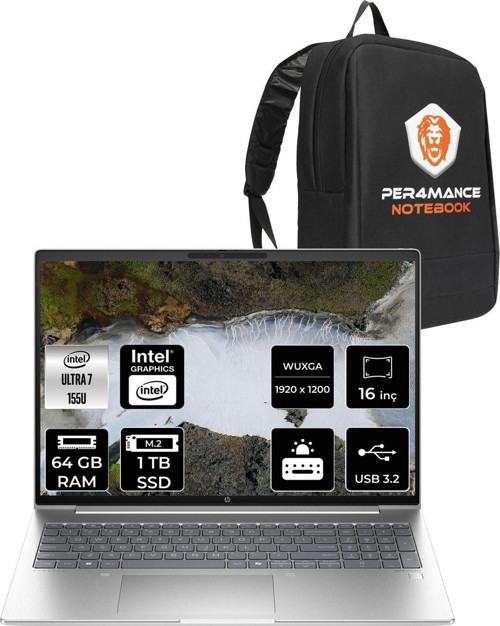 Probook 460 İntel Core Ultra 7 155U 64Gb 1Tb Ssd 16'' Wuxga Fdos A23Bcea & Per4 Çanta