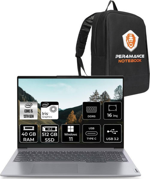 Thinkbook 16 G6 İ5 1335U 40Gb Ddr5 512Gb Ssd 16'' Fhd+ W11H Dizüstü Bilgisayar & Per4 Çanta