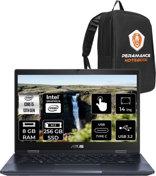 Expertbook B3 Flip İ5 1335U 8Gb Ram 256Gb Ssd 14" Fhd Fdos Dokunmatik Bilgisayar & Per4 Çanta