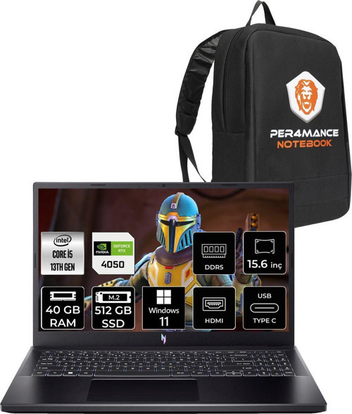 Nitro V15 İ5-13420H 40Gb 512Gb Ssd Rtx4050/6Gb 15.6'' Fhd 144Hz W11P & Per4 Çanta