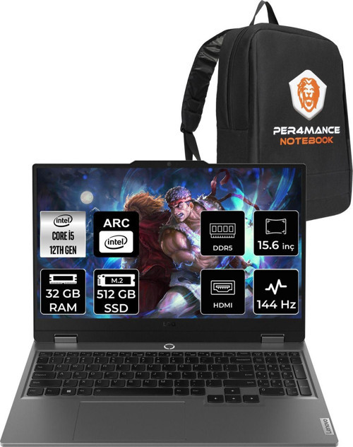 Loq İ5-12450Hx 32Gb 512Gb Ssd A530M/4Gb 15.6" Fhd 144Hz Fdos 83Fq000Utr & Per4 Çanta