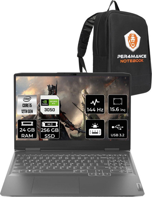 Loq İ5-12450H 24Gb 256Gb Ssd Rtx3050/6Gb 15.6" Fhd 144Hz Fdos 82Xv00Wytx & Per4 Çanta