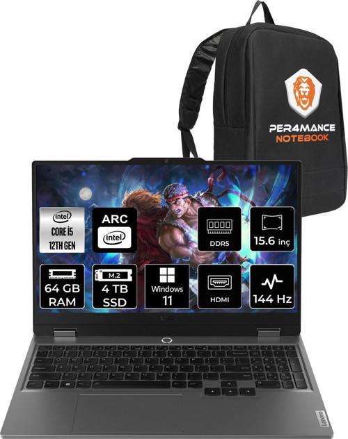 Loq İ5-12450Hx 64Gb 4Tb Ssd A530M/4Gb 15.6" Fhd 144Hz W11P 83Fq000Utr & Per4 Çanta