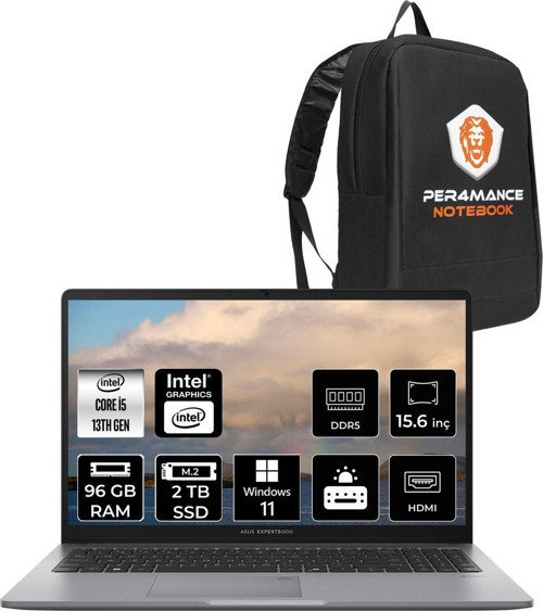 Expertbook P1 Intel Core İ5 13420H 96Gb 2Tb Ssd 15.6" Fhd W11P Dizüstü Bilgisayar & Per4 Çanta