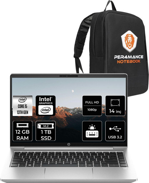 Probook 440 G10 Intel Core İ5 1335U 12Gb 1Tb Ssd 14" Fhd Fdos & Per4 Çanta