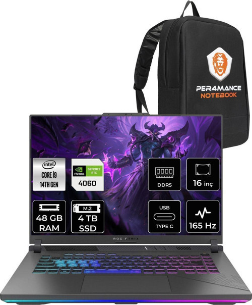 Rog Strix G16 İ9-14900Hx 48Gb 4Tb Ssd Rtx4060/8Gb 165Hz 16" Wuxga Fdos N3095 & Per4 Çanta