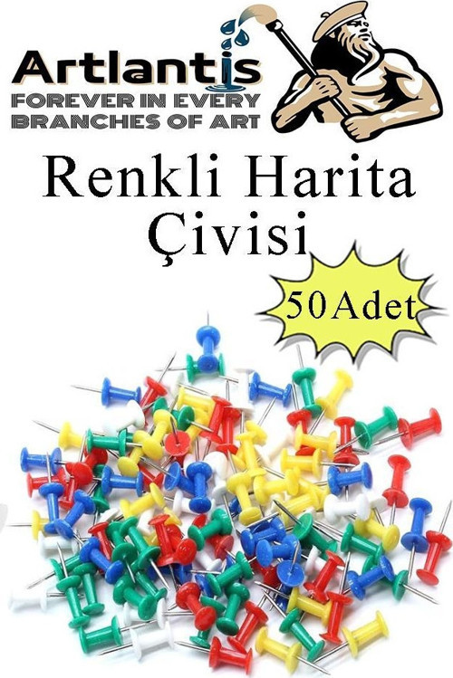 Harita Çivisi Renkli 50 li 1 Paket Renkli Mantar Pano Raptiyesi Pano İğnesi Ofis Okul Büro Renkli Harita Çivisi