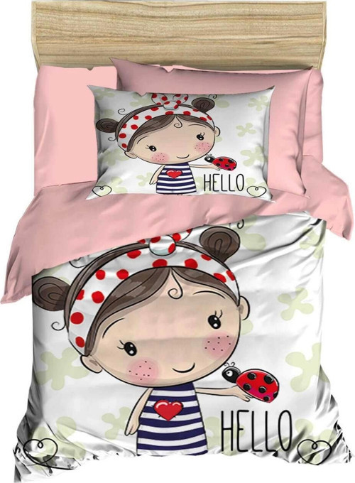 Dijital Baskılı 3d Pamuklu Yenidoğan Bebek Nevresim Takımı Hello Girl