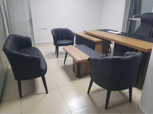 3 1 1 Ahşap Ayaklı Siyah Deri Ofis Koltuk Takımı 3'Lü Kanepe Ofis Bekleme Koltuğu