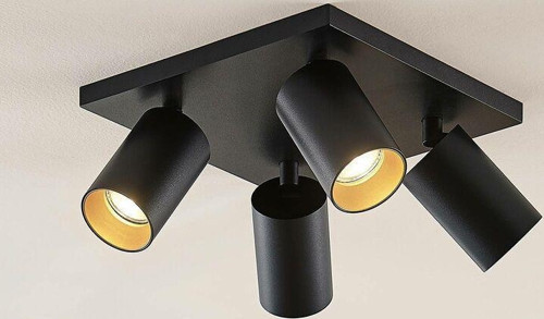 Metal Hareketli Modern Siyah Kare 4Lü Led Spot Avize Günışığı Ampullü
