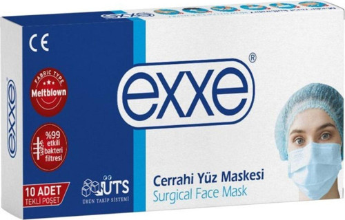 Cerrahi Maske Lastikli 3 Katlı Tekli Poşet 10 Luk Turkuaz