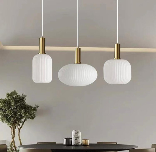 Rustik Dekoratif Metal Modern Masa Üstü Eskitme Kaplama Beyaz Opal Camlı 3 lü Avize