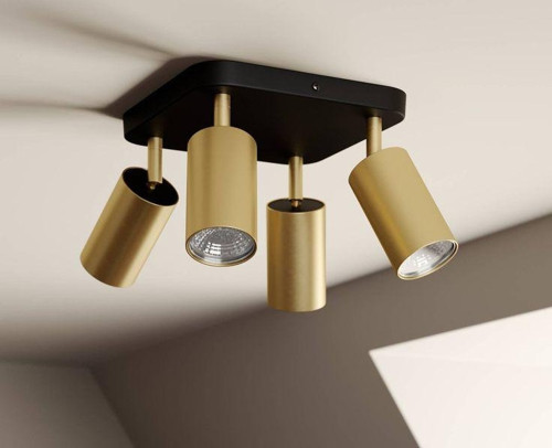 Retro Siyah Eskitme Kare 180 Derece Hareketli Modern Spor 4 Lü Led Spot Avize Günışığı Ampullü