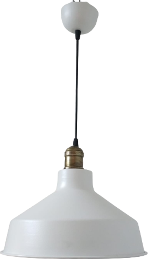 Retro Metal Dekoratif Beyaz İçi Beyaz Eskitme Duylu Tekli Sarkıt Avize Çap:30 cm