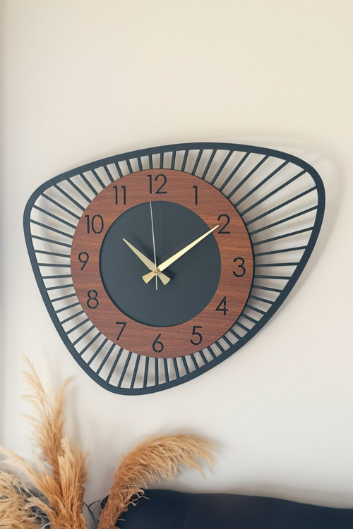 Dekoratif Yeni Modern Bellatrix Ceviz Ahşap Duvar Saati 48 cm