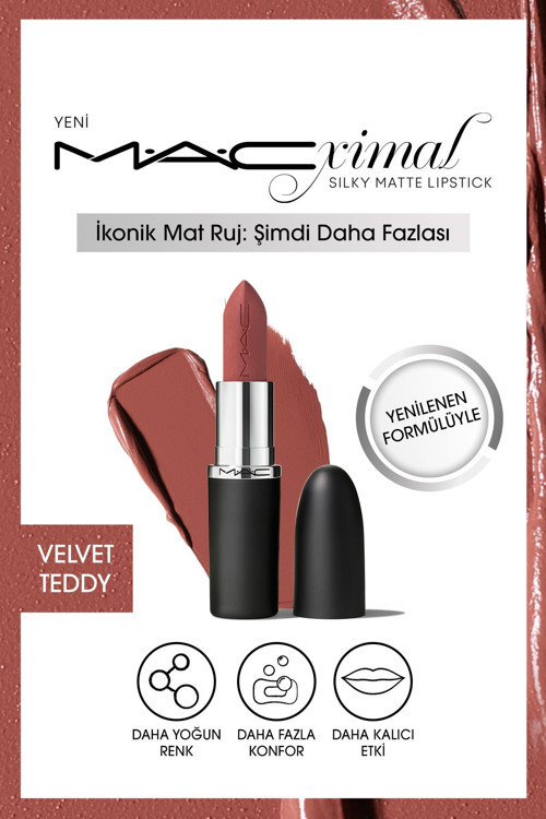 M·A·Cxımal Silky Matte Lipstick Nemlendirme Etkili Yoğun Renk Sağlayan Ruj - Velvet Teddy