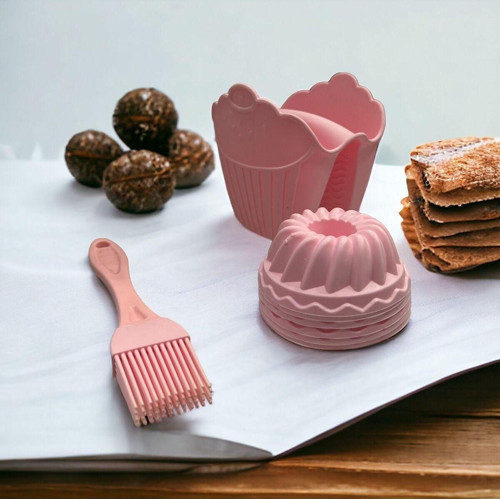 Luckyhomes Silikon 3 Lü Set Kek Kalıbı,Cupcake Desen Tencere.Tava Fırın Tutma Aparatı,Yumurta Fırçası