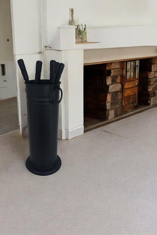Luckyhomes Şömine Kova Maşa Seti Dekoratif Mat Siyah. Villa Bungalov Dış Mekan Şömine Seti,Şemsiyelik 50Cm
