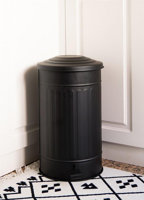 Luckyhomes Galvaniz 24Lt 50X30Cm Orta Boy Çöp Kovası Siyah,Metal Paslanmaz Pedallı Çöp Kovası