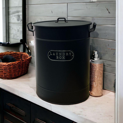 Luckyhomes Özel Üretim Metal Kapaklı Oval Gri Çamaşır Sepeti , Metal Kirli Çamaşır Sepeti 51 Cm Paslanmaz
