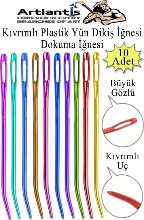 Kıvrımlı Plastik Yün İğnesi 12 cm 10 Adet 1 Paket Plastik Dikiş Dokuma İğnesi Kavisli İplik İğne Goblen