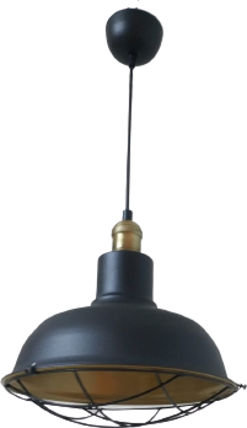 Retro Metal Siyah Dekoratif Eskitme Duylu Kafesli Siyah İçi Gold Kafe Mutfak Avize Çap:30 cm