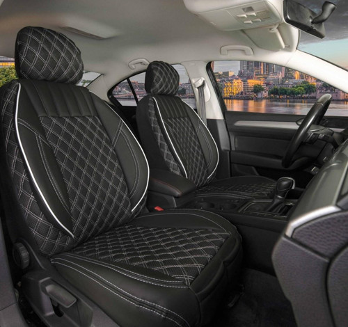 Geely EmGrand Lüx Yarı Deri Oto Koltuk Kılıfı Ön Arka Takım İstanbul Serisi SİYAH BEYAZ
