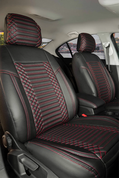 Ford Focus 1 Lüx Deri Oto Koltuk Kılıfı Ön Arka Takım Set Exclusive SİYAH KIRMIZI