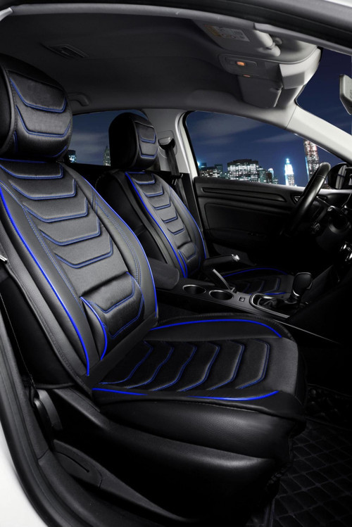 Toyota Avensis Lüx Deri Oto Koltuk Kılıfı Ön Arka Takım Set Eagle SİYAH MAVİ