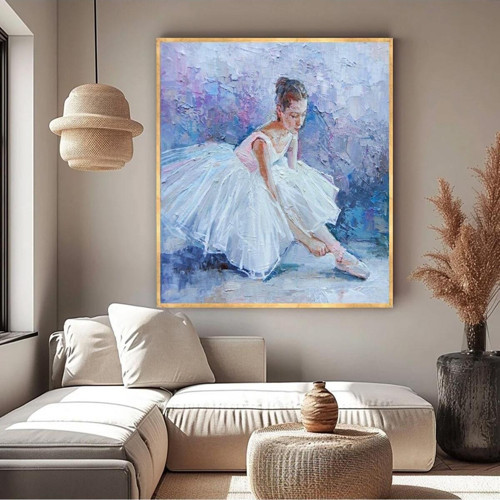 White Ballerina Yağlı Boya Dokulu Tablo Gold Çerçeve