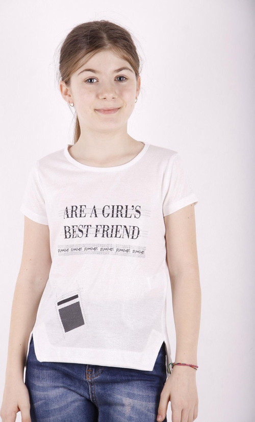 Toontoy Kız Çocuk Best Friend Baskılı Taş Detaylı Tişört