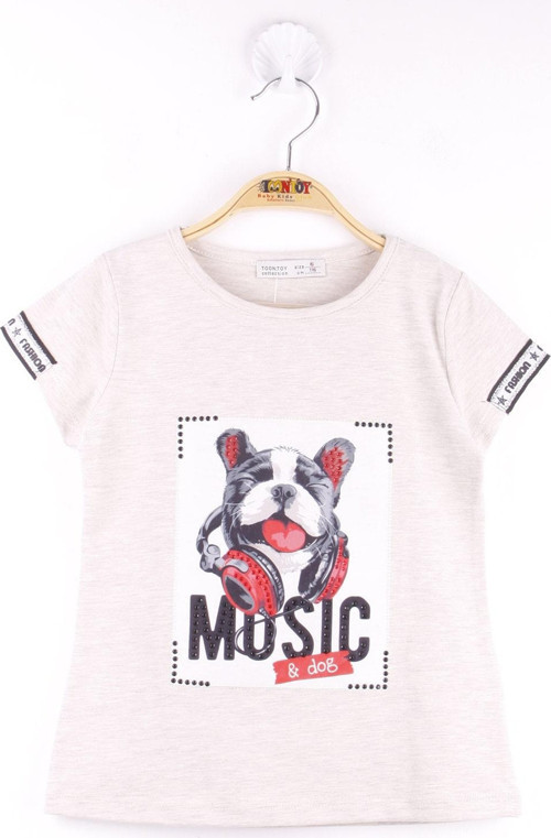 Toontoy Kız Çocuk Kol Kulaklıklı Köpek Baskılı Tişört