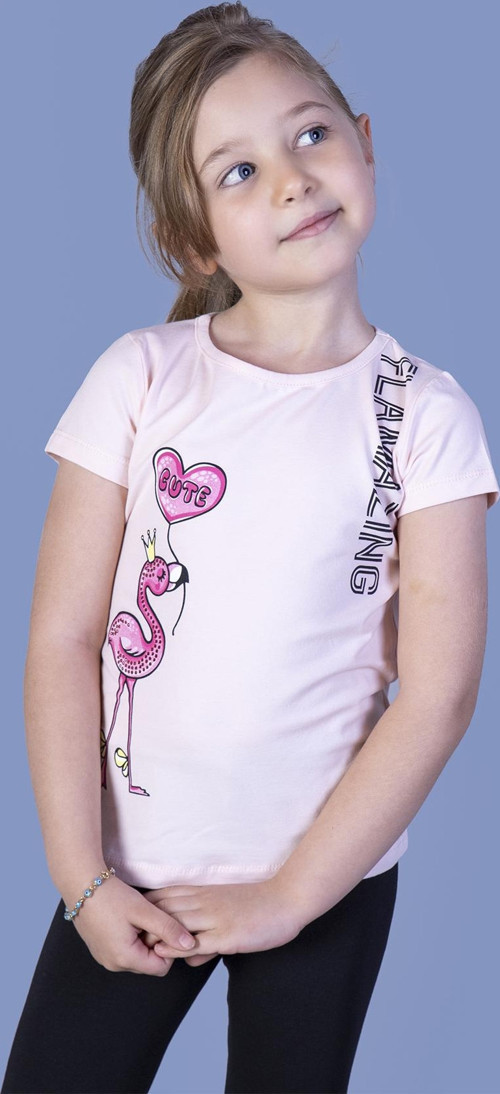 Toontoy Kız Çocuk Flamingo Desenli Taş İşlemeli Baskılı Tişört
