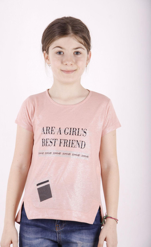 Toontoy Kız Çocuk Best Friend Baskılı Taş Detaylı Tişört
