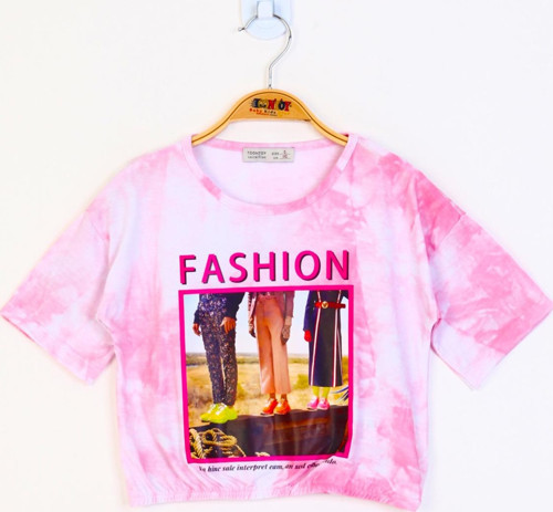 Toontoy Kız Çocuk Batik Desenli Fashıon Baskılı Crop Tişört